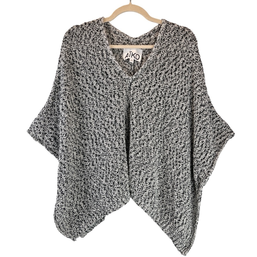 Aiko Knit Poncho Black White Cotton Blend Boucle Sz S